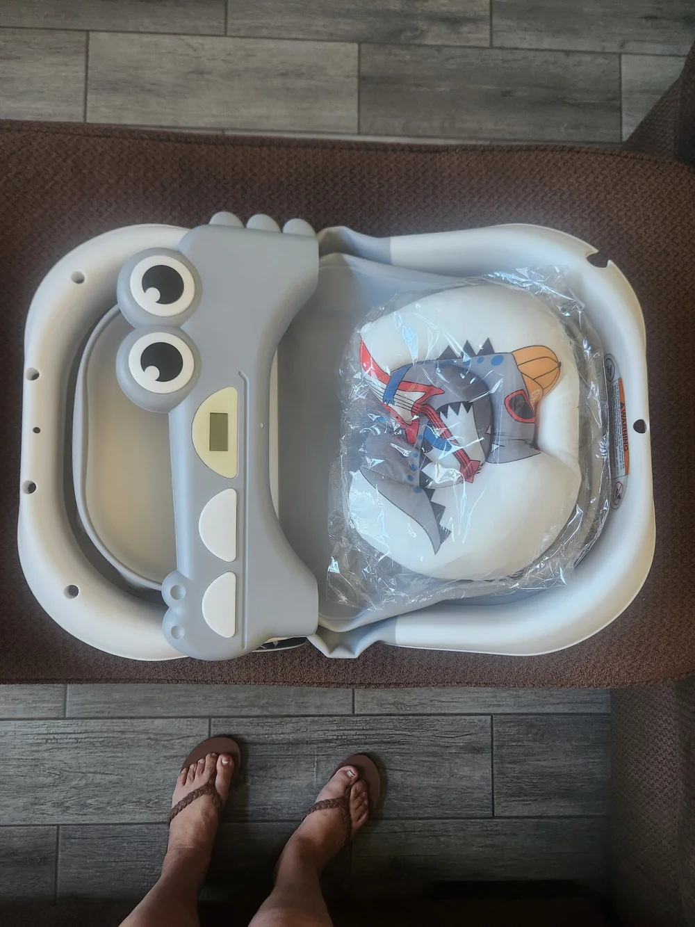 Gray Shark Print Folding Baby Bath Tub with Cushion